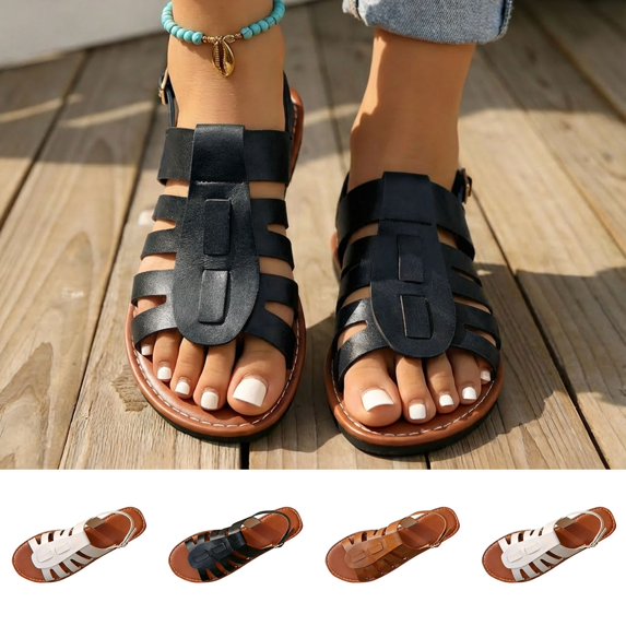 Vibrex Women's Fashionable And Versatile Pointed-Toe Casual Plus-Size Shoes Spring/Summer Style Trendy Soft-Soled Peep-Toe Strap Slippers Women's Sandals For Travel,Daily,Vacations,Part_Black_5.5