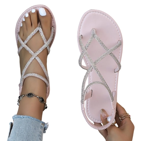 Vibrex Women's Flat Sandals Strappy Dressy Ankle Strap Casual Summer Thong Sandals for Beach Strappy Braided Sandals Casual Lightweight Womens Shoes