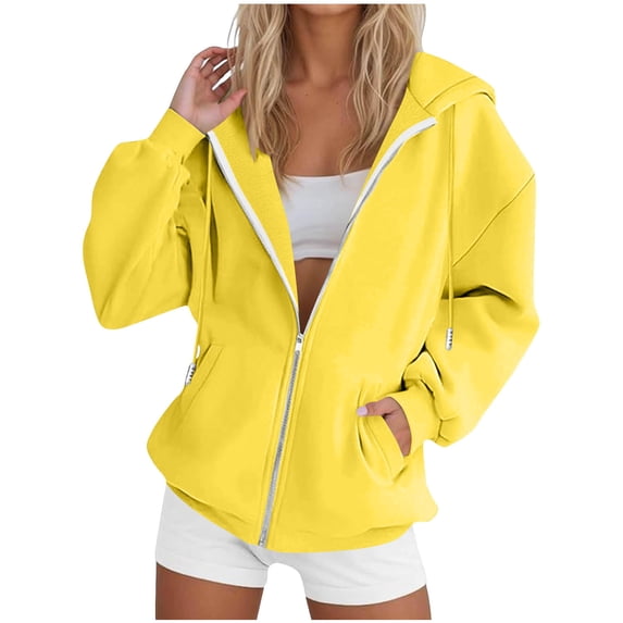 Vibrex Women's Full Zip Up Hoodie Long Sleeve Hooded Sweatshirts with Pockets Jacket Coat for Women Drawstring Hood Solid Color Athletic Jacket Women Lightweight Casual Hooded Fall Clothing