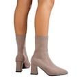 thumbnail image 1 of Vibrex Women's Knit Pointed Toe Boots Stretch Sock Booties with Block Heel Dress Boots for Fall Winter Breathable Comfortable Mid Calf Bootie, 1 of 8