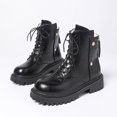 thumbnail image 1 of Vibrex Women's Leather Lace Up Ankle Boots Chunky Heel Round Toe Soft Casual Fleece Lining Boots Fall Winter Warm Short Boots, 1 of 9