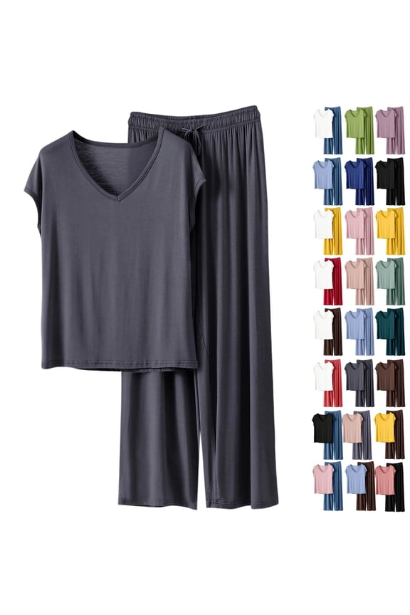 Women's Modal Loungewear Set – Soft Solid Color Short Sleeve & Shorts Pajama Set for Sleep & Lounge
