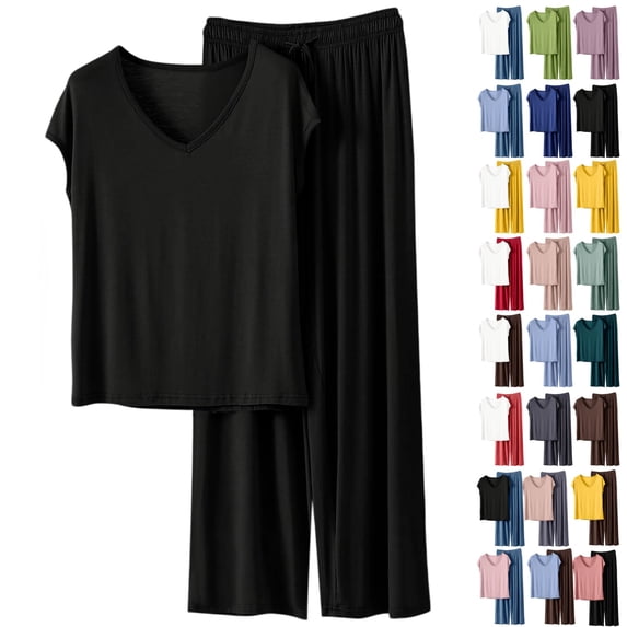 Vibrex Women's Modal Loungewear Set – Soft Solid Color Short Sleeve & Shorts Pajama Set for Sleep & Lounge