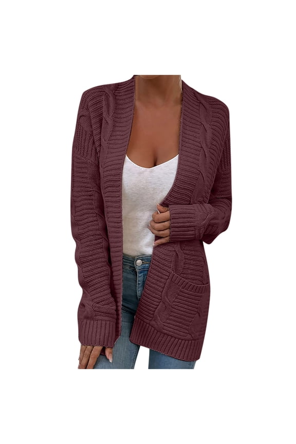 Women's Open Front Cardigan Sweaters Fall Fashion Casual Knit Chunky Winter Clothing Outerwear Coats Comfortable Ribbed Women's Solid Color Sweater Top Loose Sweater Cardigan Coat