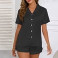 thumbnail image 1 of Vibrex Women's Pajamas Women’s Fashion Lapel Button Drawstring Short Sleeves And Shorts Pajama Sets Pajamas Set Oversized 2 Piece Outfits, 1 of 6