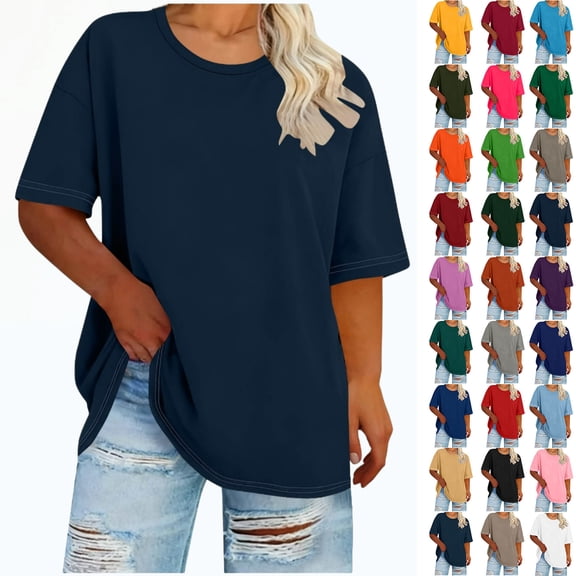 Vibrex Women's Plus Size Round Neck Short Sleeve Basic Top, T-Shirt Summer Half Sleeve, Casual Comfort Pure Color Daily Wear Casual Loose Fit Cotton Tunic Tops