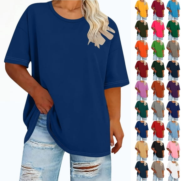 Vibrex Women's Plus Size Round Neck Short Sleeve Basic Top, T-Shirt Summer Half Sleeve, Casual Comfort Pure Color Daily Wear Casual Loose Fit Cotton Tunic Tops