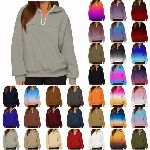 Vibrex Women's Quarter Zip Hoodie with Pocket Long Sleeve Casual Pullover Comfy Cropped Sweatshirt Streetwear Top