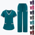 thumbnail image 1 of Vibrex Women's Scrub Set: Short-Stretch Sleeve V-Neck Top & Drawstring Pants - Multi-Pocket, Loose-Fit Uniform for Nurses, Caregivers, Medical Staff (Multiple Colors), 1 of 9