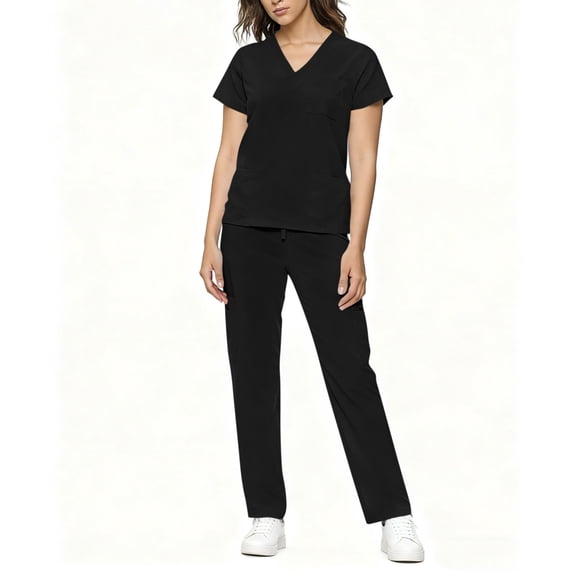 Vibrex Women's Scrub Set: Short-Stretch Sleeve V-Neck Top & Drawstring Pants - Multi-Pocket, Loose-Fit Uniform for Nurses, Caregivers, Medical Staff (Multiple Colors)