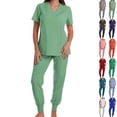 thumbnail image 1 of Vibrex Women's Scrub Set: Short-Stretch Sleeve V-Neck Top & Drawstring Pants - Multi-Pocket, Loose-Fit Uniform for Nurses, Caregivers, Medical Staff (Multiple Colors), 1 of 3