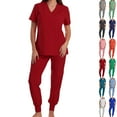thumbnail image 1 of Vibrex Women's Scrub Set: Short-Stretch Sleeve V-Neck Top & Drawstring Pants - Multi-Pocket, Loose-Fit Uniform for Nurses, Caregivers, Medical Staff (Multiple Colors), 1 of 3