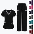thumbnail image 1 of Vibrex Women's Scrub Set: Short-Stretch Sleeve V-Neck Top & Drawstring Pants - Multi-Pocket, Loose-Fit Uniform for Nurses, Caregivers, Medical Staff (Multiple Colors), 1 of 9
