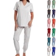 thumbnail image 1 of Vibrex Women's Scrub Set: Short-Stretch Sleeve V-Neck Top & Drawstring Pants - Multi-Pocket, Loose-Fit Uniform for Nurses, Caregivers, Medical Staff (Multiple Colors), 1 of 3