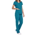 thumbnail image 1 of Vibrex Women's Scrub Set: Short-Stretch Sleeve V-Neck Top & Drawstring Pants - Multi-Pocket, Loose-Fit Uniform for Nurses, Caregivers, Medical Staff (Multiple Colors), 1 of 3