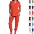 thumbnail image 1 of Vibrex Women's Scrub Set: Short-Stretch Sleeve V-Neck Top & Drawstring Pants - Multi-Pocket, Loose-Fit Uniform for Nurses, Caregivers, Medical Staff (Multiple Colors), 1 of 3