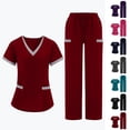 thumbnail image 1 of Vibrex Women's Scrub Set: Short-Stretch Sleeve V-Neck Top & Drawstring Pants - Multi-Pocket, Loose-Fit Uniform for Nurses, Caregivers, Medical Staff (Multiple Colors), 1 of 9