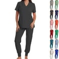 thumbnail image 1 of Vibrex Women's Scrub Set: Short-Stretch Sleeve V-Neck Top & Drawstring Pants - Multi-Pocket, Loose-Fit Uniform for Nurses, Caregivers, Medical Staff (Multiple Colors), 1 of 3