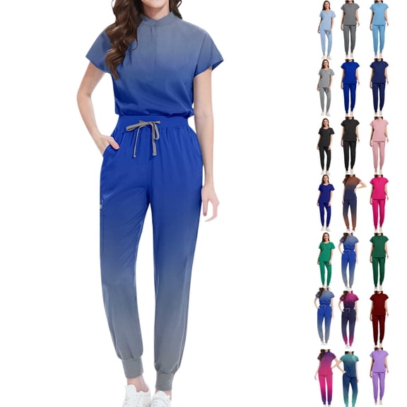 Vibrex Women's Scrub Set: Women's Solid Color Casual Nurse Protective Uniform Short Sleeved Round Neck Shirt Set Multi-Pocket, Loose-Fit Uniform for Nurses, Caregivers, Medical Staff