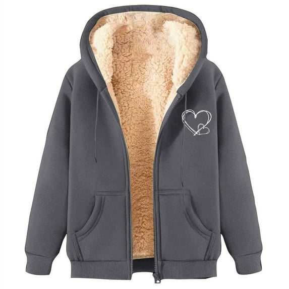 Vibrex Women's Sherpa Lined Hoodies Full Zip up Fleece Sweatshirts Fall Winter Warm Jacket with Pockets Dark Gray_M