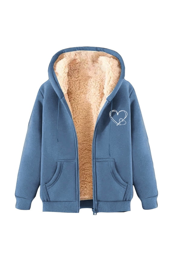 Women's Sherpa Lined Hoodies Full Zip up Fleece Sweatshirts Fall Winter Warm Jacket with Pockets Navy_L