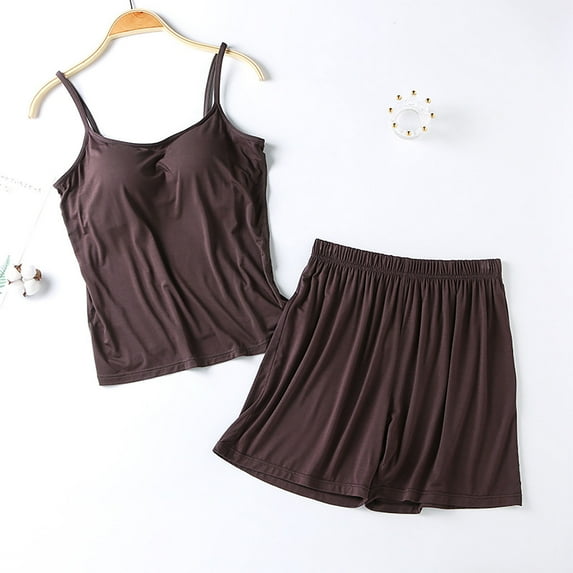 Vibrex Women's Short Sleeve Pajama Set Round neck Modal Women's Fashion Loose Solid Color Suspender Home Wear Two-piece Pajama Sets