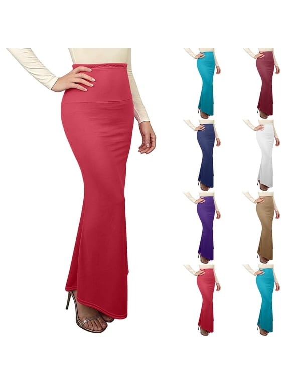 Vibrex Women's Skirt Women's Solid Color Vintage Skirt Women's High Waist Hip-hugging Fishtail Skirt A-line Long Skirt with Ruffled Hem Perfect For Dancing,Dating,Travel,Vacation_Red_2XL