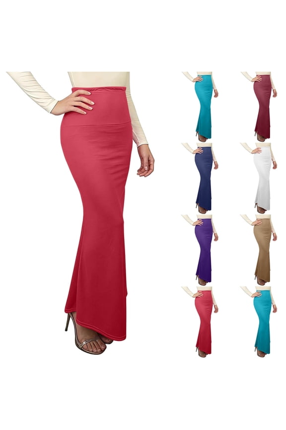 Vibrex Women's Skirt Women's Solid Color Vintage Skirt Women's High Waist Hip-hugging Fishtail Skirt A-line Long Skirt with Ruffled Hem Perfect For Dancing,Dating,Travel,Vacation_Red_2XL