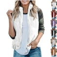 thumbnail image 1 of Vibrex Women's Solid Color Fuzzy Fleece Vest Oversized Sleeveless Jacket Warm Button Down Gilet Outerwear with Pockets Womens Vest Sleeveless Jackets Zip Up Casual Coats Fall Winter Womens Tops, 1 of 5