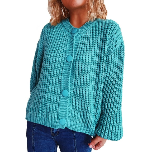 Vibrex Women's Solid Color Open Front Long Sleeve Ribbed Knit Cropped Cardigan Sweaters Loose Casual Knitted Sweater Button Down Cardigan Crochet Tops Chunky Cardigan Sweaters for Women Trendy