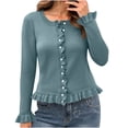 thumbnail image 1 of Vibrex Women's Solid Color Round Neck Knitted Sweater Button Up Cardigan Top Wave Lace Long Sleeve Round-Neck Cardigan Knit Sweater Fall Winter Trendy Outerwear Travel Clothes Women Fitted Tops, 1 of 9