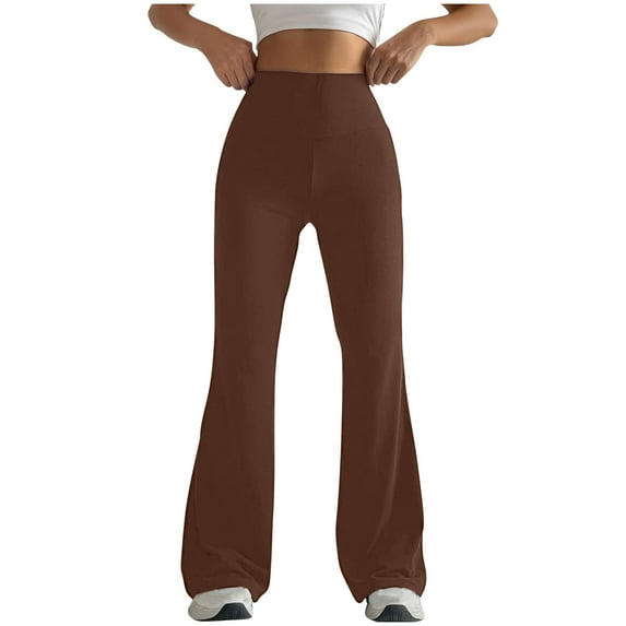Vibrex Women's Solid Color Tight Fitting Hip Shaping Flared Pants Yoga Pants Flare Leggings for Women Flare Yoga Pants Fashion High Waist Gym Workout Pants Butt Lifting Leggings for Women