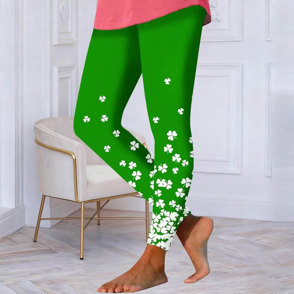 Vibrex Women's St. Patrick's Day Printed High Waist Yoga Long Yoga Pant Running Yoga Loose Leisurely Pants_Green_M