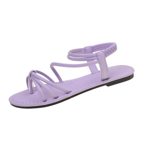 Vibrex Women's Strappy Flat Sandals Open Toe Ankle Strap Summer Beach Thong Slides Vacation Shoes Casual Solid Color Round Toe Soft Sole Flat Sandals
