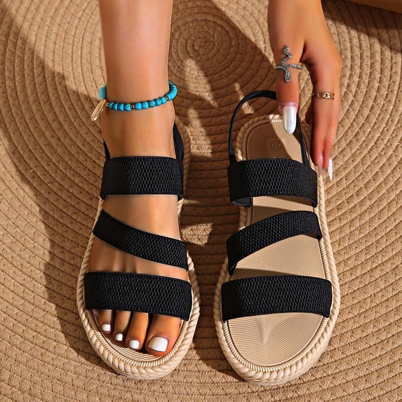Vibrex Women's Strappy Sandals Women's Fashion Casual Versatile Solid Color Comfortable Vacation Summer Style Fashion Trend Wrap-Around Flat Sandals Women's Sandals For Travel,Daily,_Black_9