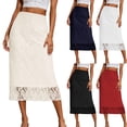 thumbnail image 1 of Vibrex Women's Summer Dress Women's Solid Color Lace Skirt Women's High Waist Skirt Women's Lace Trim Midi Skirt Perfect For Dancing,Dating,Dinners,Travel,Vacation And Daily Wear_Beige_3XL, 1 of 10