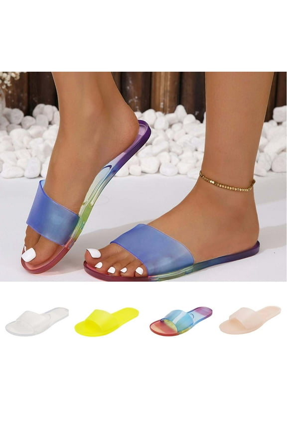 Women's Summer One-line Flat Clear Jelly Candy Beach Slippers Women's Sandals Perfect For Travel,Daily,Vacations_Multicolor_5.5