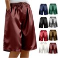 thumbnail image 1 of Vibrex Women's Summer Satin Solid Color Loose Straight Leg Shorts - Casual 5-Inch Length with Side Pockets, Elastic Waist Fashion Comfortable Lounge & Daily Wear Trousers, 1 of 7