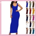 thumbnail image 1 of Vibrex Women's Summer Sleeveless Scoop Neck Solid Maxi Dress - Stretchy Bodycon Long Dress for Daily, Beach, Date Night & Casual Outings,Blue_M, 1 of 5