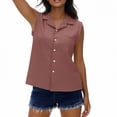 thumbnail image 1 of Vibrex Women's Tank Top V Neck Button Down Collared Sleeveless Shirts Casual Blouse Tops Women's Imitation Linen Pocket Shirt Solid Color T-shirt Top, 1 of 7
