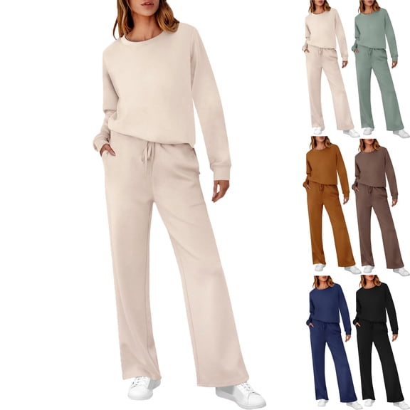 Vibrex Women's Two Piece Oversized Loose Crewneck Outfits Pullover & Drawstring Pants Sweatsuits Lounge Sets Women Hoodless Sweatsuits Set Sweatpants Long Sleeve Sweatshirt Matching Tracksuit Sets