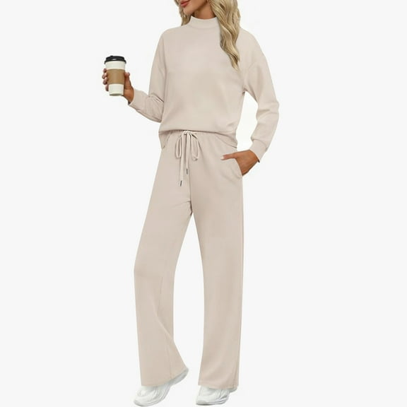 Vibrex Women's Two Piece Oversized Loose Crewneck Outfits Pullover & Drawstring Pants Sweatsuits Lounge Sets Women Hoodless Sweatsuits Set Sweatpants Long Sleeve Sweatshirt Matching Tracksuit Sets
