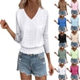 thumbnail image 1 of Vibrex Women's V Neck 3/4 Sleeve Tops Casual T Shirts Basic Summer Tees Loose Fit Pullover Tunic Fashion Women's Comfortable Solid Color Soft Breathable Blouse Elastic Hem Waist-Cinching Blouses, 1 of 9
