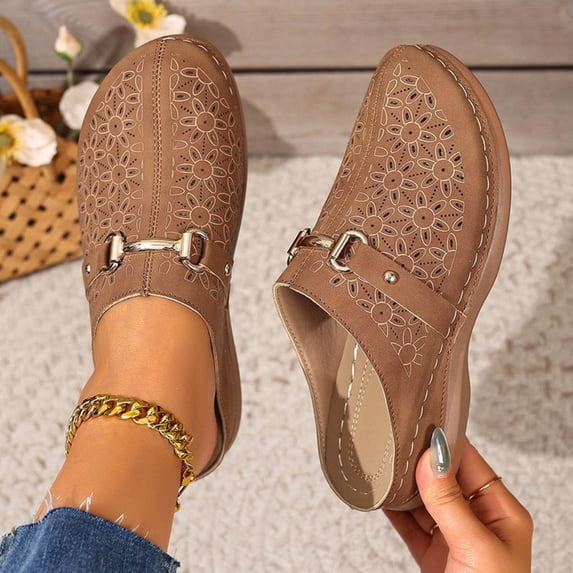 Vibrex Women's Wedge Sandals Women Leisure Style Solid Color Versatile Slope Heel Large Baotou Cool Slippers Women's Sandals Perfect For Travel,Daily,Vacations,Part,Dates,Work_Brown_9.5