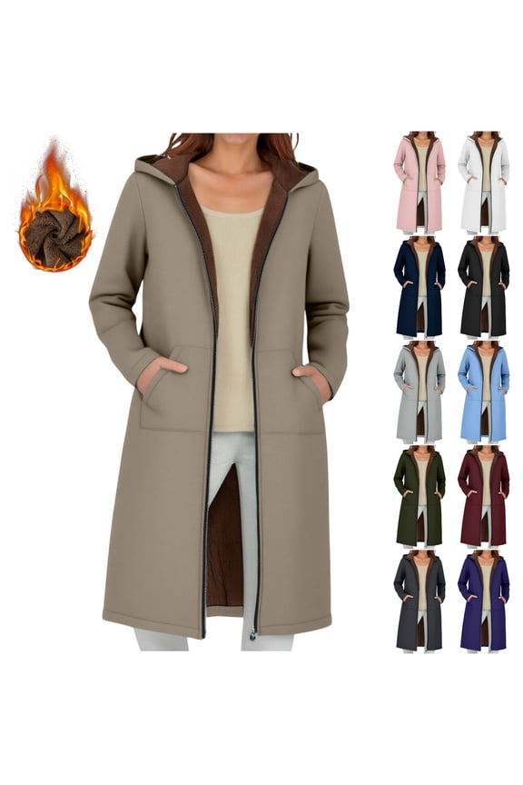 Women's Zip Up Hoodies Oversized Women's Long Sleeved Composite Velvet Hooded Casual Long Jacket/jacket Long Windproof Jacket Casual Fall Jacket Coat with Pocket
