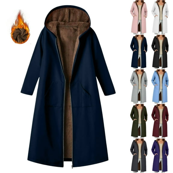 Vibrex Women's Zip Up Hoodies Oversized Women's Long Sleeved Composite Velvet Hooded Casual Long Jacket/jacket Long Windproof Jacket Casual Fall Jacket Coat with Pocket