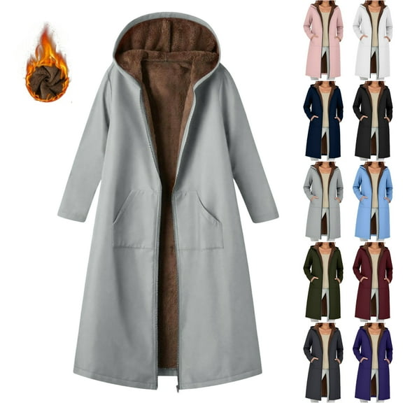 Vibrex Women's Zip Up Hoodies Oversized Women's Long Sleeved Composite Velvet Hooded Casual Long Jacket/jacket Long Windproof Jacket Casual Fall Jacket Coat with Pocket