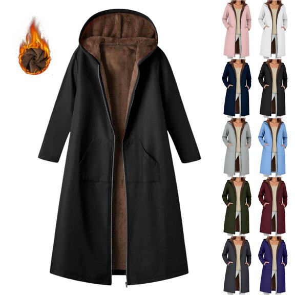 Vibrex Women's Zip Up Hoodies Oversized Women's Long Sleeved Composite Velvet Hooded Casual Long Jacket/jacket Long Windproof Jacket Casual Fall Jacket Coat with Pocket