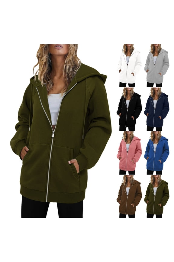 Women's Zip-Up Hoodies, Oversized Women'S Long-Sleeved Composite Velvet Hooded Casual Long Jacket, Long Windproof Jacket, Casual Fall Jacket Coat With Pocket