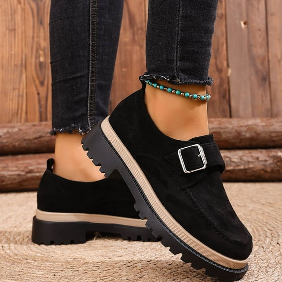 Vibrex Womens Chunky Loafers Women's Loafers with Buckle Platform Sole Burgundy Black Comfortable Slip On Shoes Women's Shoes,Size:5.5